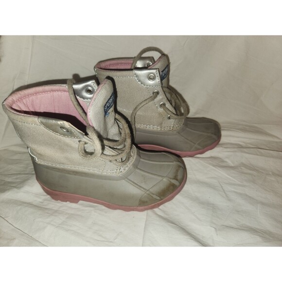 toddler girl Sperry duck boots size 11M Grey/ pink - Picture 2 of 6